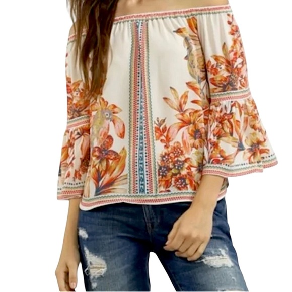 JEALOUS TOMATO BOHEMIAN OFF THE SHOULDER BELL SLEEVE TOP SZ XS EUC - Picture 1 of 11